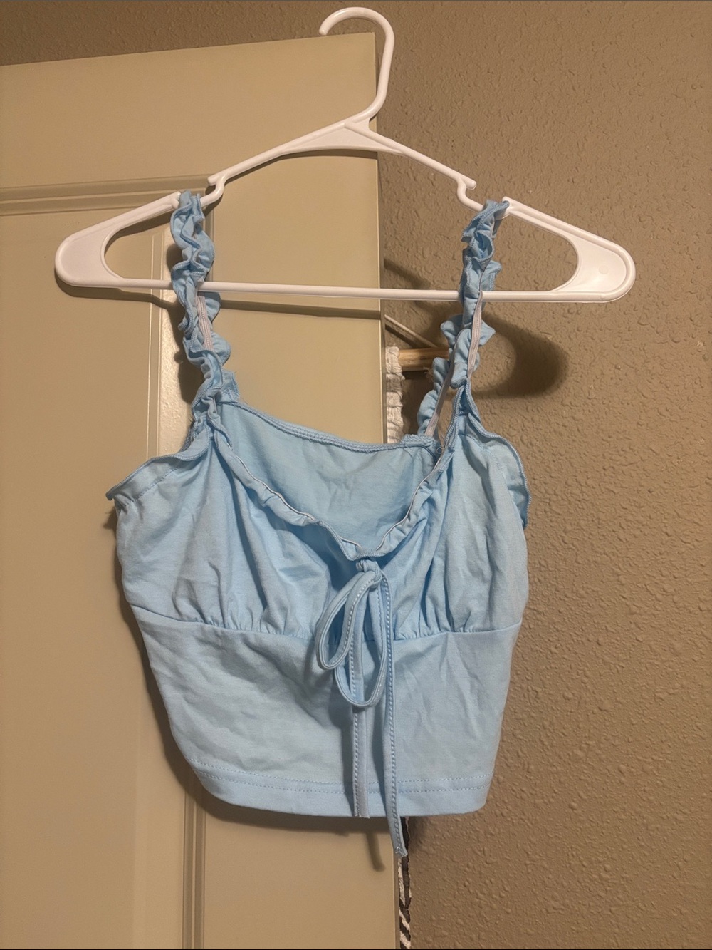 Light Blue Ruffled Tie-Front Crop Tank Top